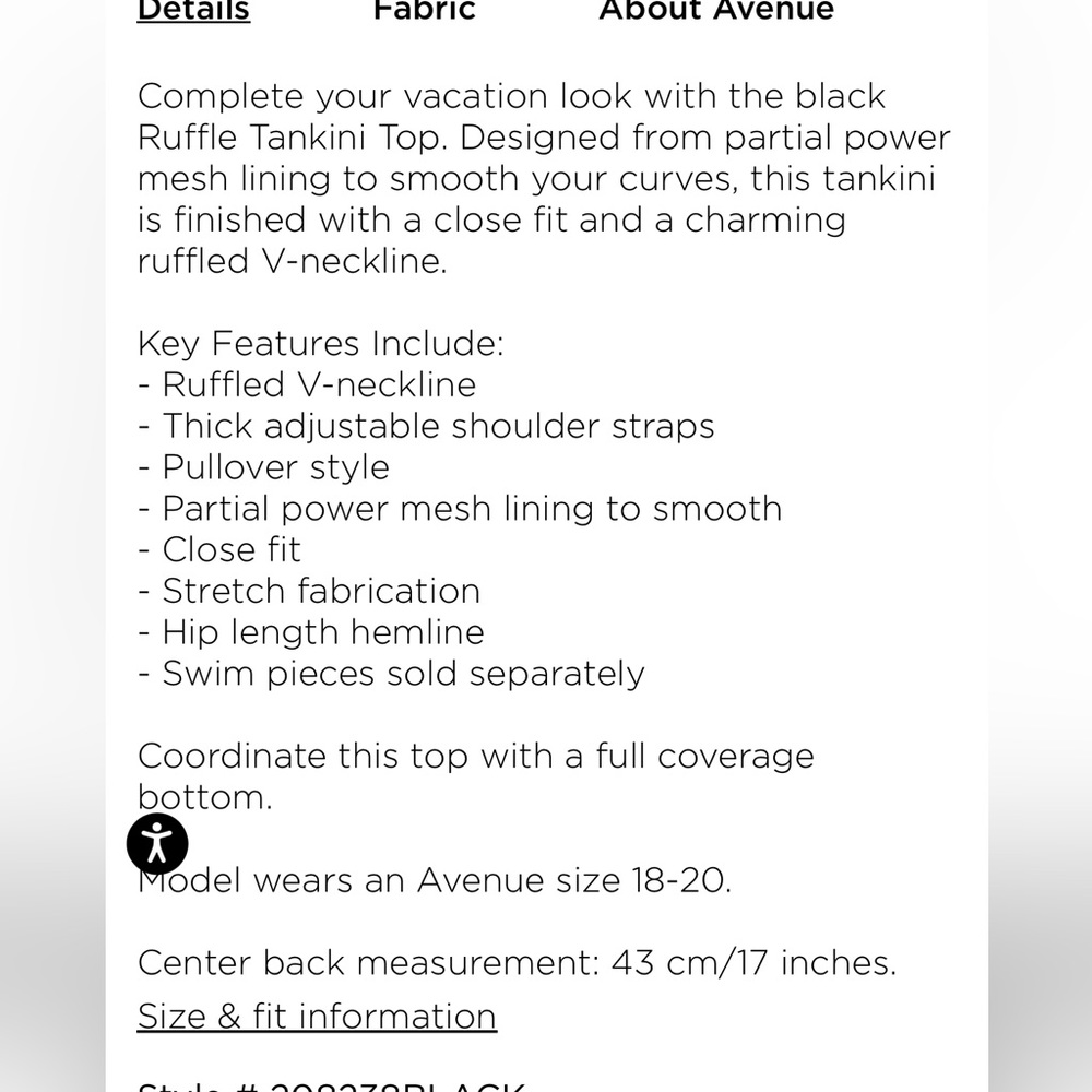 42 AVENUE Ruffle Tankini Top - black retails $89.00 NWT size 28 - Picture 9 of 11